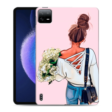 Силиконовый чехол на планшета Xiaomi Pad 6 с принтом Девушка и букет