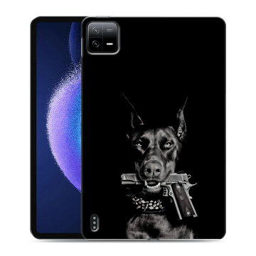 Силиконовый чехол на планшета Xiaomi Pad 6 с принтом Доберман и пистолет