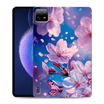 Силиконовый чехол на Xiaomi Pad 6 с принтом цветы бабочки
