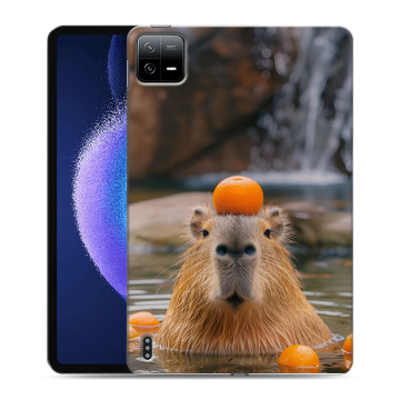 Силиконовый чехол на Xiaomi Pad 6 с принтом Капибара с апельсином