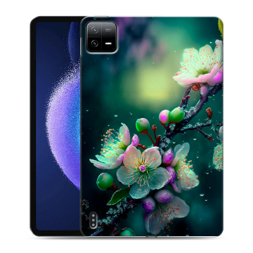 Силиконовый чехол на Xiaomi Pad 6 с принтом Цветы и мрамор