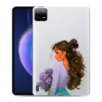Силиконовый чехол на Xiaomi Pad 6 с принтом девушка цветы