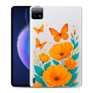 Силиконовый чехол на Xiaomi Pad 6 с принтом цветы бабочки