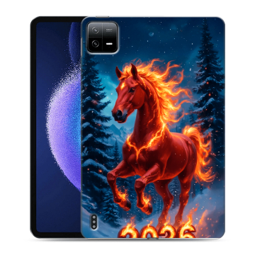 Силиконовый чехол на Xiaomi Pad 6 с принтом Новый год коня