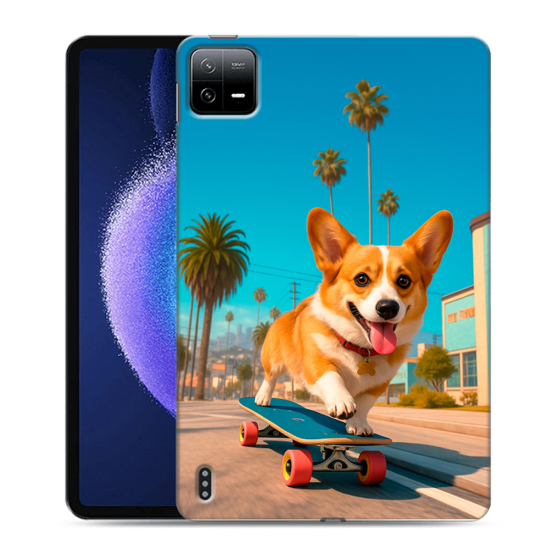Силиконовый чехол на Xiaomi Pad 6 с принтом Корги на скейте Силиконовый чехол на Xiaomi Pad 6 с принтом Корги на скейте
