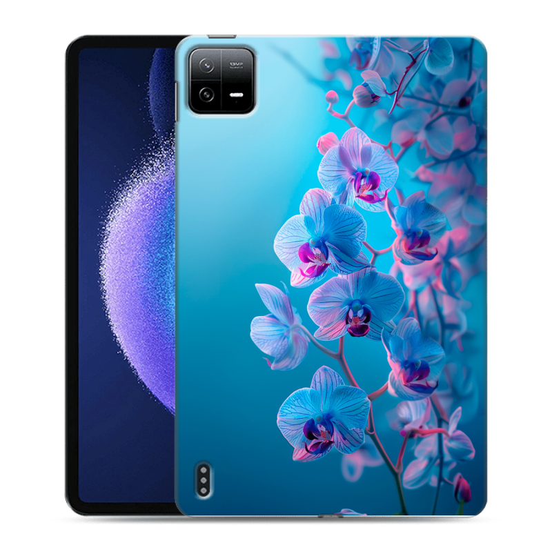 Силиконовый чехол на Xiaomi Pad 6 с принтом голубые орхидеи Силиконовый чехол на Xiaomi Pad 6 с принтом голубые орхидеи