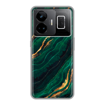 Силиконовый чехол на Realme GT3 с принтом Мрамор зеленое золото