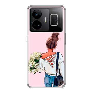 Силиконовый чехол на Realme GT3 с принтом Девушка и букет