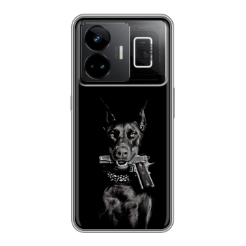 Силиконовый чехол на Realme GT3 с принтом Доберман и пистолет