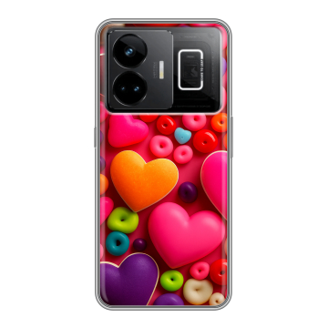 Силиконовый чехол на Realme GT3 с принтом Сердечки