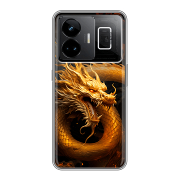 Силиконовый чехол на Realme GT3 с принтом Золотой дракон Силиконовый чехол на Realme GT3 с принтом Золотой дракон