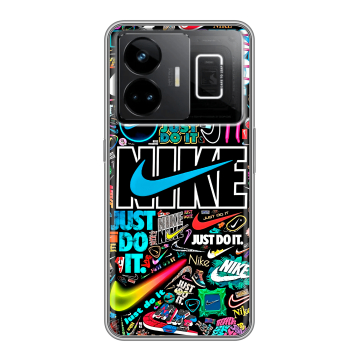 Силиконовый чехол на Realme GT3 с принтом найк nike черный Силиконовый чехол на Realme GT3 с принтом найк nike черный