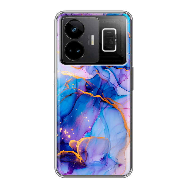 Силиконовый чехол на Realme GT3 с принтом синий мрамор Силиконовый чехол на Realme GT3 с принтом синий мрамор