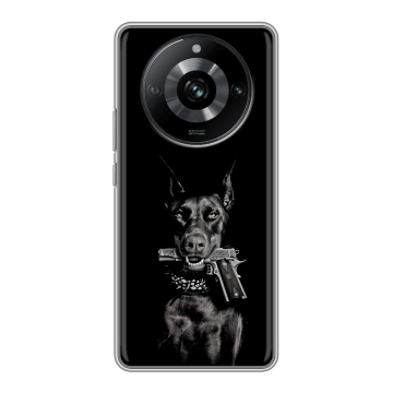 Силиконовый чехол на Realme 11 Pro с принтом Доберман и пистолет