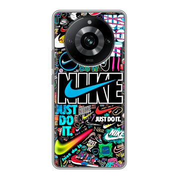 Силиконовый чехол на Realme 11 Pro с принтом найк nike черный Силиконовый чехол на Realme 11 Pro с принтом найк nike черный