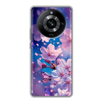 Силиконовый чехол на Realme 11 Pro с принтом цветы бабочки