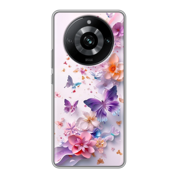 Силиконовый чехол на Realme 11 Pro с принтом цветы бабочки
