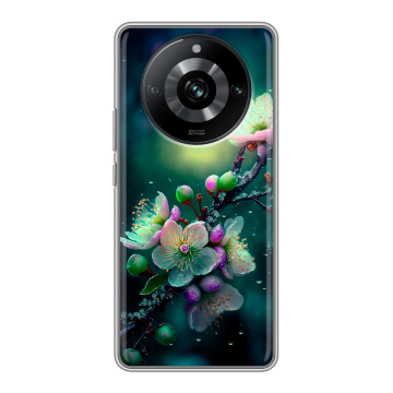 Силиконовый чехол на Realme 11 Pro с принтом Цветы и мрамор