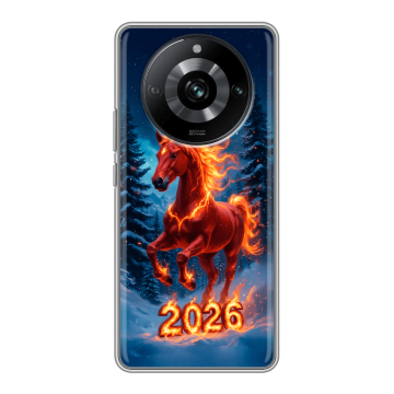Силиконовый чехол на Realme 11 Pro с принтом Новый год коня Силиконовый чехол на Realme 11 Pro с принтом Новый год коня