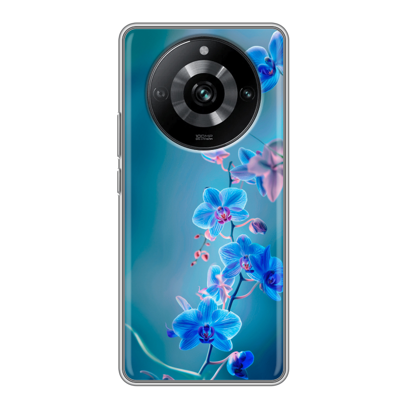 Силиконовый противоударный чехол на Realme 11 Pro с принтом Голубые цветы Силиконовый противоударный чехол на Realme 11 Pro с принтом Голубые цветы