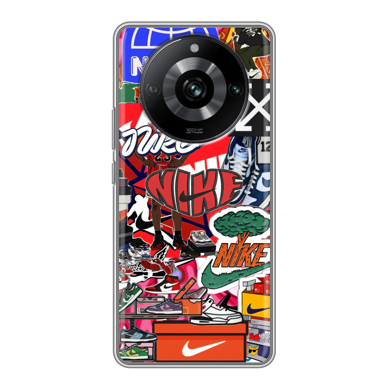 Силиконовый противоударный чехол на Realme 11 Pro с принтом Найк Nike яркий Силиконовый противоударный чехол на Realme 11 Pro с принтом Найк Nike яркий