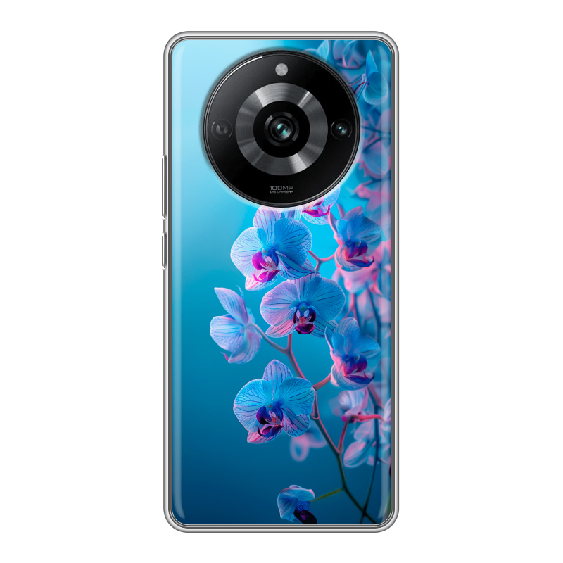 Силиконовый чехол на Realme 11 Pro с принтом голубые орхидеи Силиконовый чехол на Realme 11 Pro с принтом голубые орхидеи