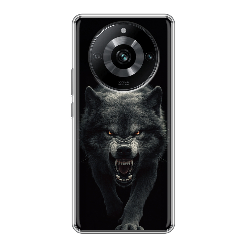 Силиконовый противоударный чехол на Realme 11 Pro с принтом Волк Силиконовый противоударный чехол на Realme 11 Pro с принтом Волк