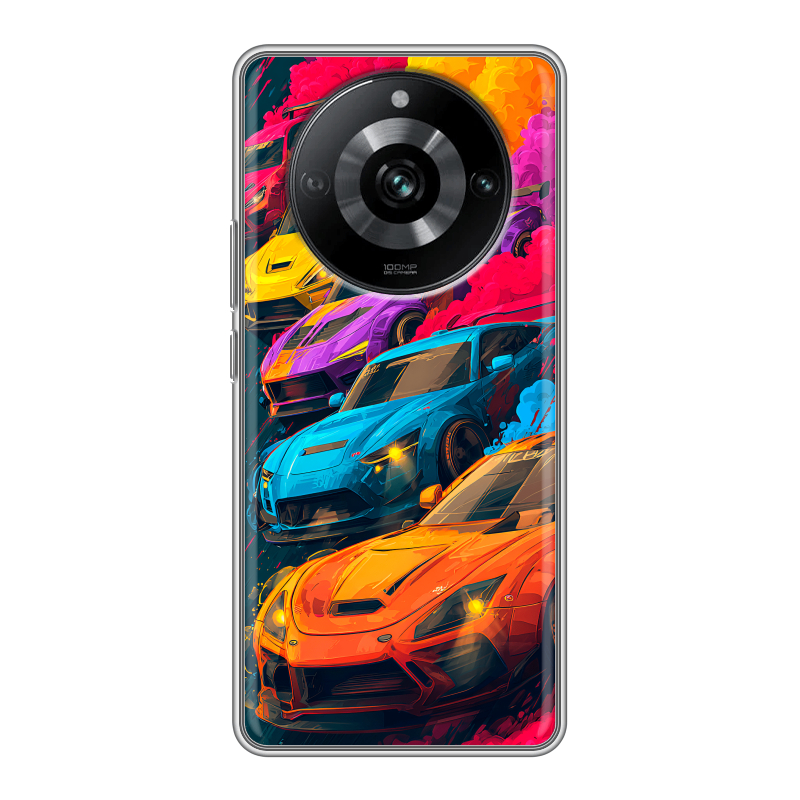 Силиконовый противоударный чехол на Realme 11 Pro с принтом Тачки Силиконовый противоударный чехол на Realme 11 Pro с принтом Тачки