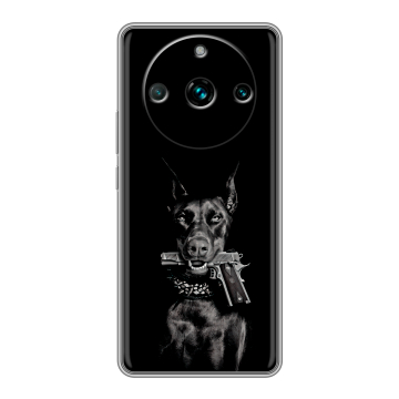 Силиконовый чехол на Realme 11 Pro Plus с принтом Доберман и пистолет Силиконовый чехол на Realme 11 Pro Plus с принтом Доберман и пистолет