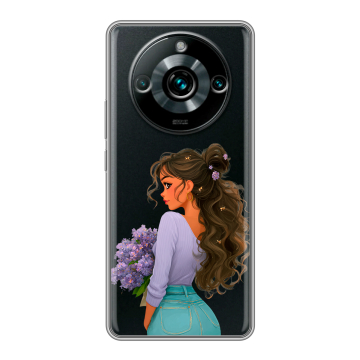 Силиконовый чехол на Realme 11 Pro Plus с принтом девушка цветы