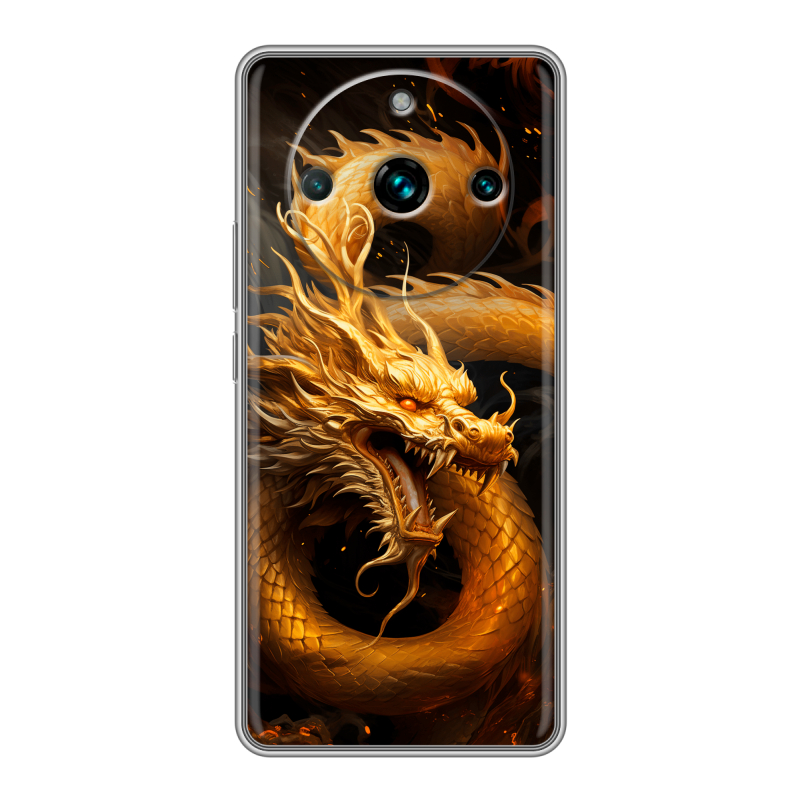 Силиконовый чехол на Realme 11 Pro Plus с принтом Золотой дракон Силиконовый чехол на Realme 11 Pro Plus с принтом Золотой дракон