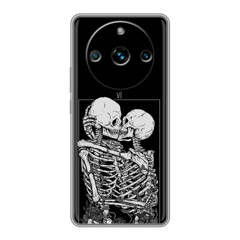 Силиконовый противоударный чехол на Realme 11 Pro Plus с принтом Поцелуй скелетов Силиконовый противоударный чехол на Realme 11 Pro Plus с принтом Поцелуй скелетов