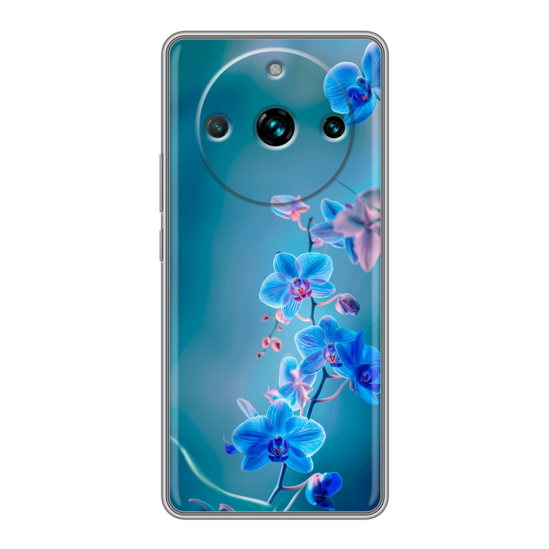 Силиконовый чехол на Realme 11 Pro Plus с принтом Голубые цветы Силиконовый чехол на Realme 11 Pro Plus с принтом Голубые цветы
