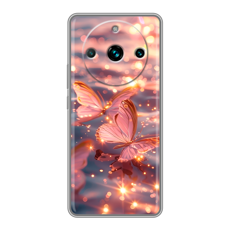 Силиконовый чехол на Realme 11 Pro Plus с принтом бабочки розовые Силиконовый чехол на Realme 11 Pro Plus с принтом бабочки розовые