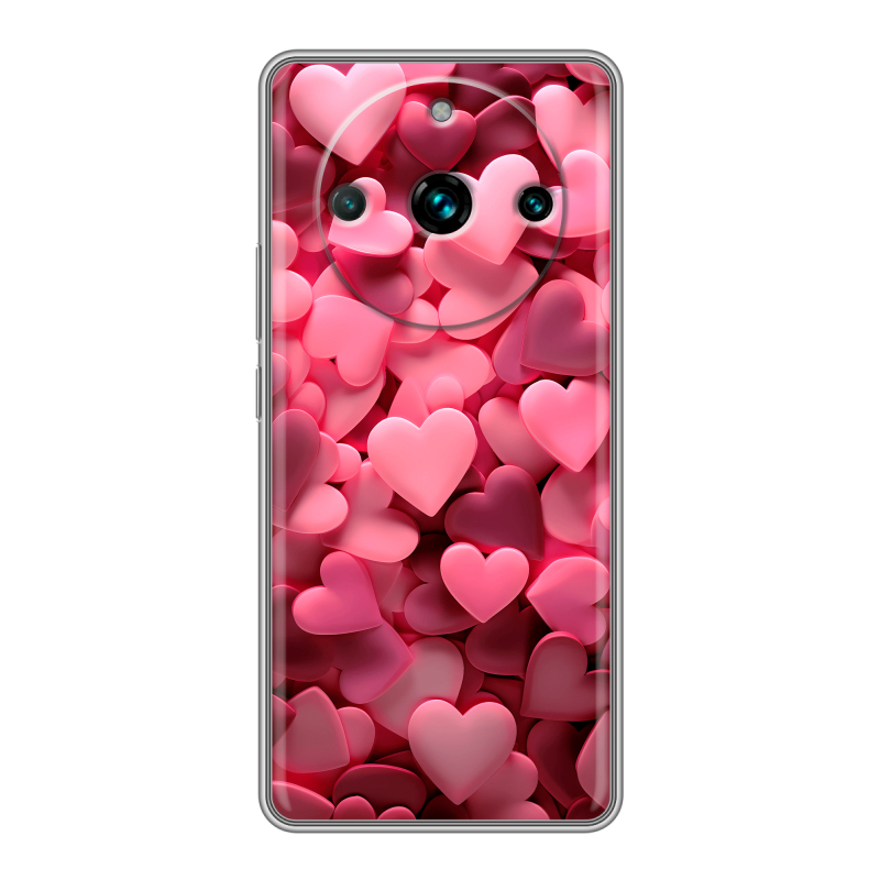 Силиконовый чехол на Realme 11 Pro Plus с принтом розовые сердечки Силиконовый чехол на Realme 11 Pro Plus с принтом розовые сердечки