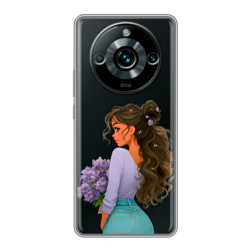 Силиконовый противоударный чехол на Realme 11 Pro Plus с принтом девушка цветы Силиконовый противоударный чехол на Realme 11 Pro Plus с принтом девушка цветы