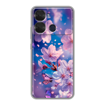 Силиконовый чехол на Itel P40 с принтом цветы бабочки Силиконовый чехол на Itel P40 с принтом цветы бабочки
