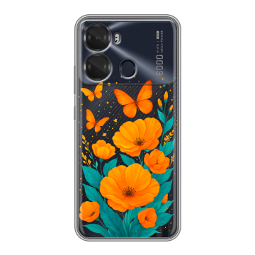 Силиконовый чехол на Itel P40 с принтом цветы бабочки