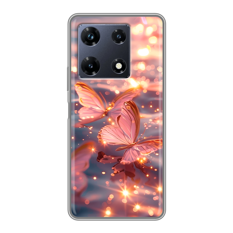 Силиконовый чехол на Infinix Note 30 Pro с принтом бабочки розовые Силиконовый чехол на Infinix Note 30 Pro с принтом бабочки розовые