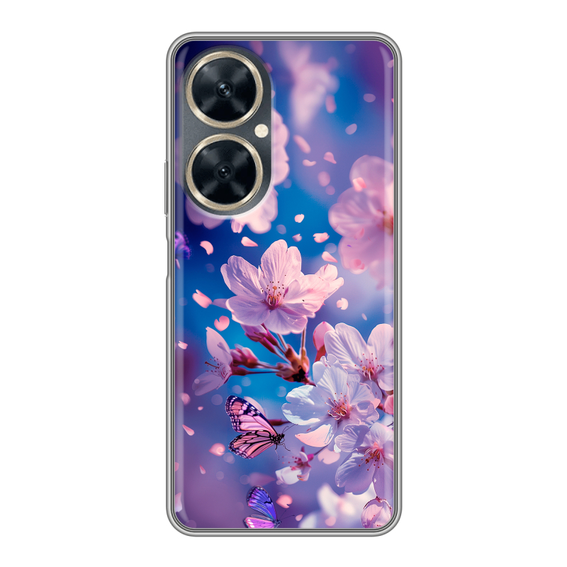 Силиконовый противоударный чехол на Huawei Nova 11i с принтом цветы бабочки Силиконовый противоударный чехол на Huawei Nova 11i с принтом цветы бабочки