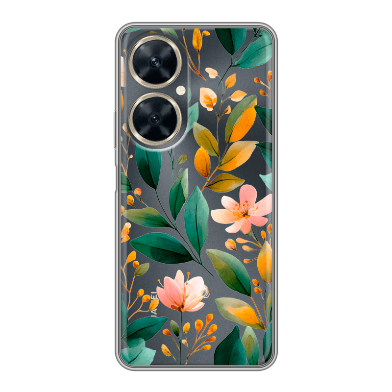 Силиконовый противоударный чехол на Huawei Nova 11i с принтом Цветы паттерн Силиконовый противоударный чехол на Huawei Nova 11i с принтом Цветы паттерн