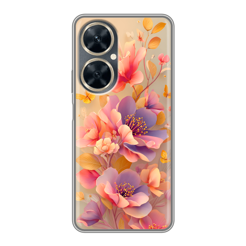 Силиконовый противоударный чехол на Huawei Nova 11i с принтом Цветы и бабочки Силиконовый противоударный чехол на Huawei Nova 11i с принтом Цветы и бабочки