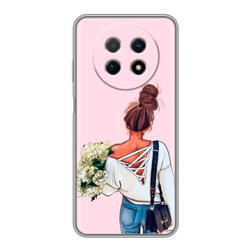Силиконовый чехол на Huawei Nova Y91 с принтом Девушка и букет Силиконовый чехол на Huawei Nova Y91 с принтом Девушка и букет
