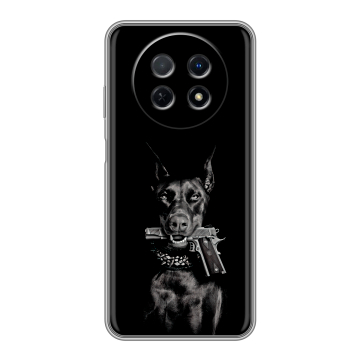 Силиконовый чехол на Huawei Nova Y91 с принтом Доберман и пистолет Силиконовый чехол на Huawei Nova Y91 с принтом Доберман и пистолет