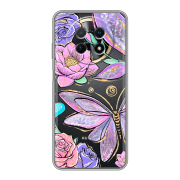 Силиконовый чехол на Huawei Nova Y91 с принтом Бабочки и цветы