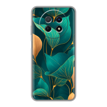Силиконовый чехол на Huawei Nova Y91 с принтом Листья и золото