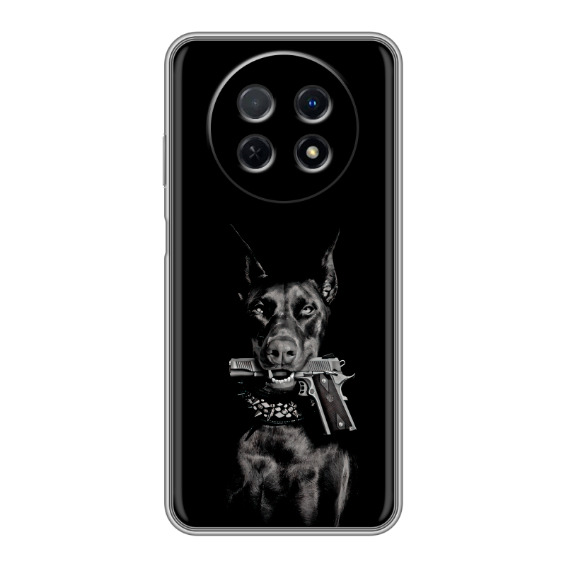 Силиконовый чехол на Huawei Nova Y91 с принтом Доберман и пистолет Силиконовый чехол на Huawei Nova Y91 с принтом Доберман и пистолет