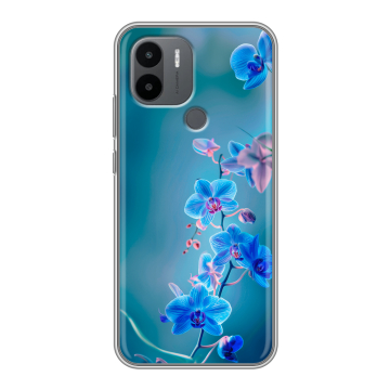 Силиконовый чехол на Xiaomi RedMi A2 Plus с принтом Голубые цветы Силиконовый чехол на Xiaomi RedMi A2 Plus с принтом Голубые цветы