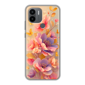 Силиконовый чехол на Xiaomi RedMi A2 Plus с принтом Цветы и бабочки Силиконовый чехол на Xiaomi RedMi A2 Plus с принтом Цветы и бабочки