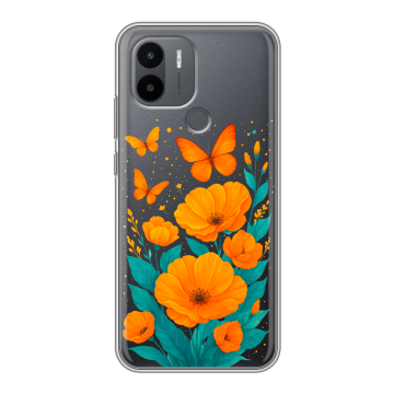 Силиконовый чехол на Xiaomi RedMi A2 Plus с принтом цветы бабочки Силиконовый чехол на Xiaomi RedMi A2 Plus с принтом цветы бабочки